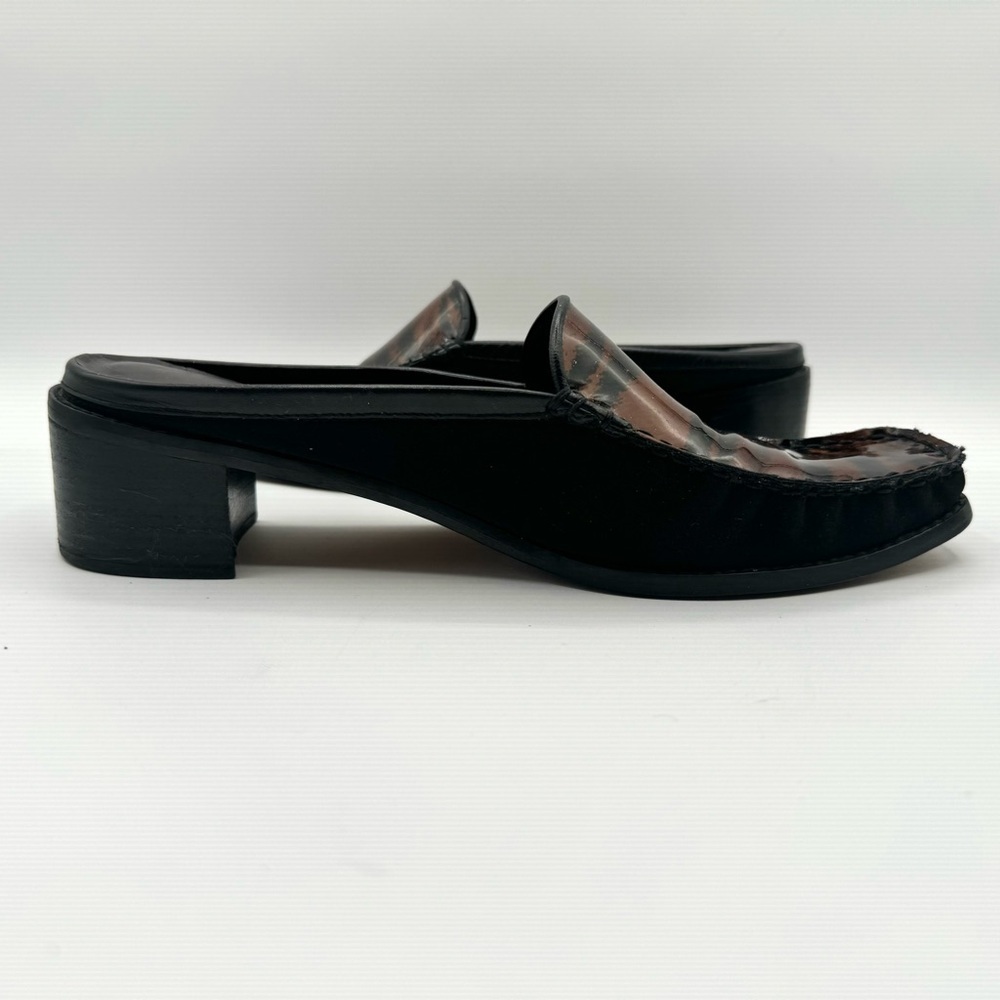 STUART WEITZMAN VINTAGE BLACK BROWN SHOE ANIMAL PRINTS SLIP ON SHOE BLOCK HEELS - Picture 14 of 16